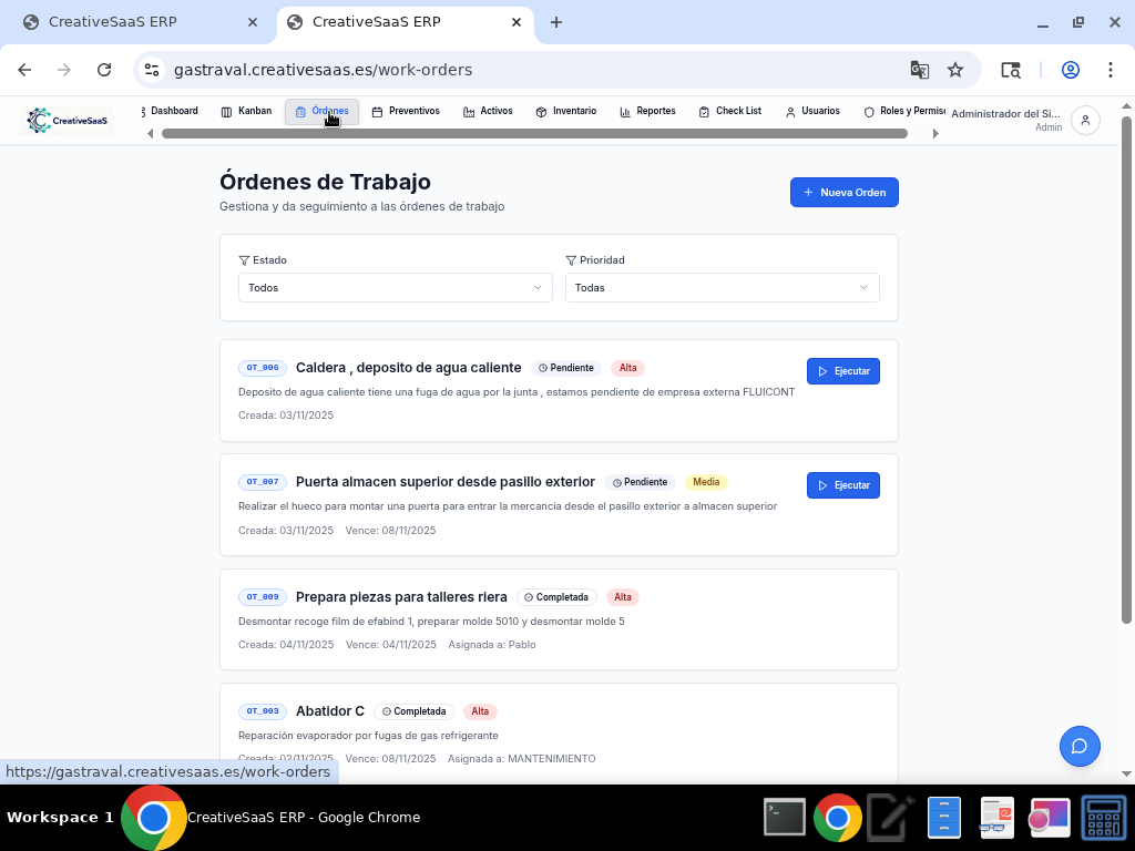Software Gestión Órdenes de Trabajo - ERP Mantenimiento con Estados y Prioridades