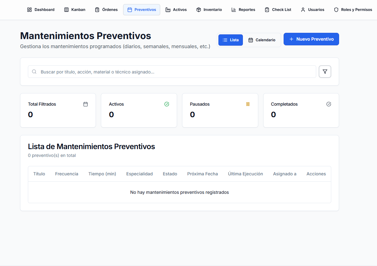 Módulo Mantenimiento Preventivo - Programación Automática de Tareas ERP CreativeSaaS